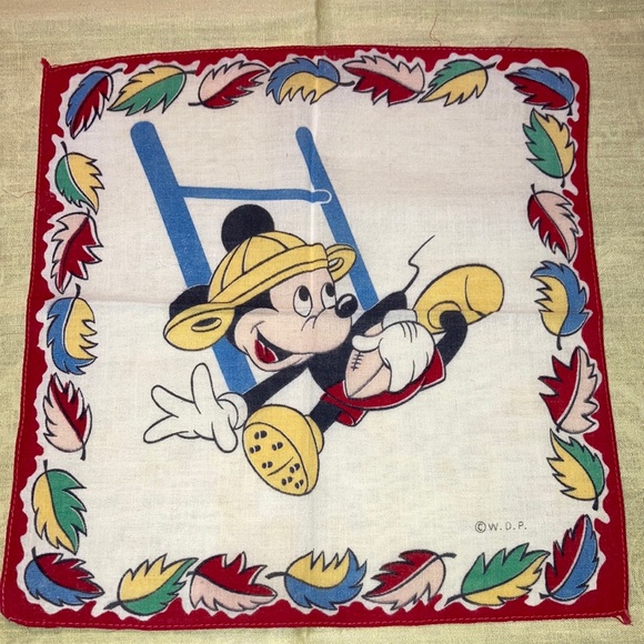 W. D. P. Other - Rare MICKEY MOUSE vtg. hanky in red, wh, yel, blue. Marked W. D. P.  $24